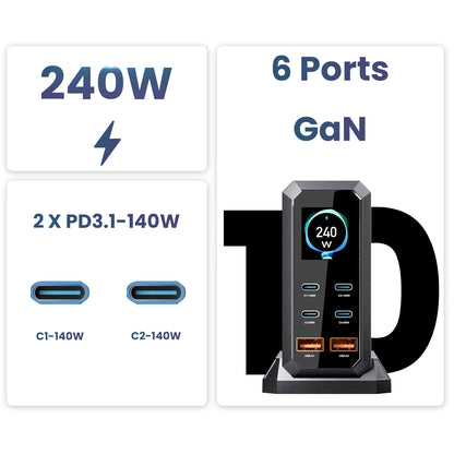 Fast Charging Station 6 in 1 Desktop Charger For MacBook iPhone 16 Samsung