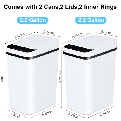 2 Pack 12L Bathroom Automatic Trash Cans Touchless Motion Sensor