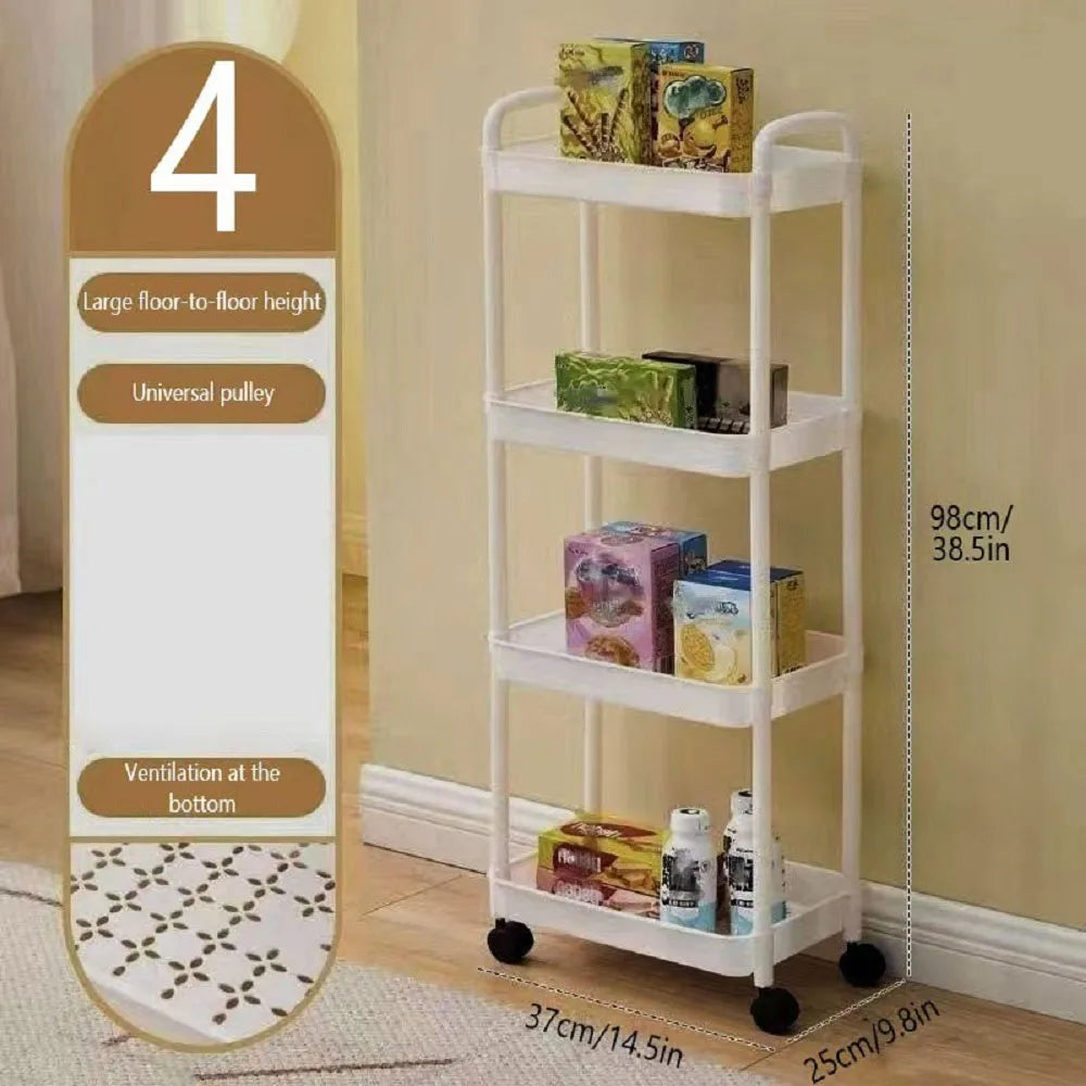 1pc 3/4-Tier Rolling Storage Cart, Plastic Multi-Functional Organizer