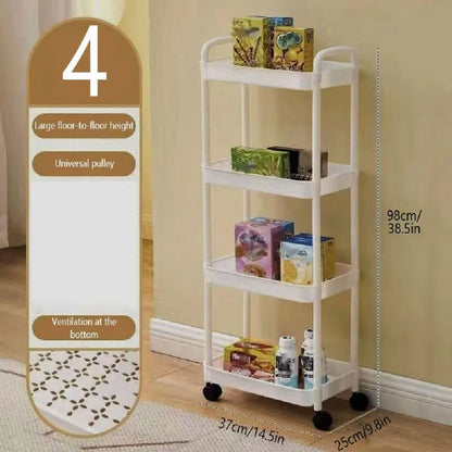 1pc 3/4-Tier Rolling Storage Cart, Plastic Multi-Functional Organizer