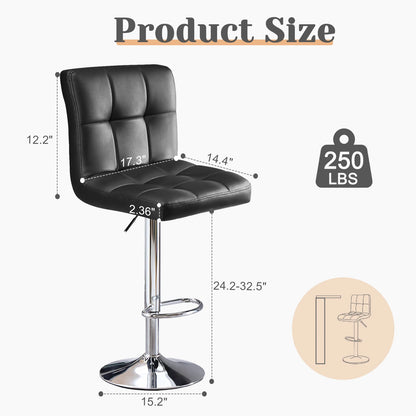 Leather Bar Stools Set of 2,Upholstered Counter Height Bar Stools,SGS Certified Gas Gylinder Comfortbale Backrest