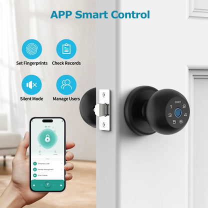 Ball-Shaped Smart Lock Fingerprint, App-Controlled, Passcode, and Electronic Touchscreen Keypad Door Lock Smart Handle