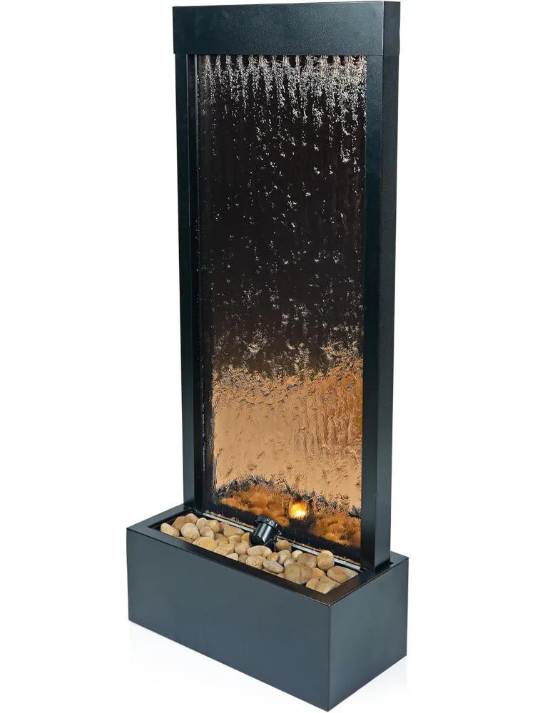 Mirror Waterfall Fountain with Stones & Lights - Zen Indoor/Outdoor