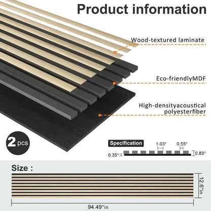 Soundproof Wood Slat Wall Panels, 2 Pack 94.5" x 12.6" Acoustic Panels