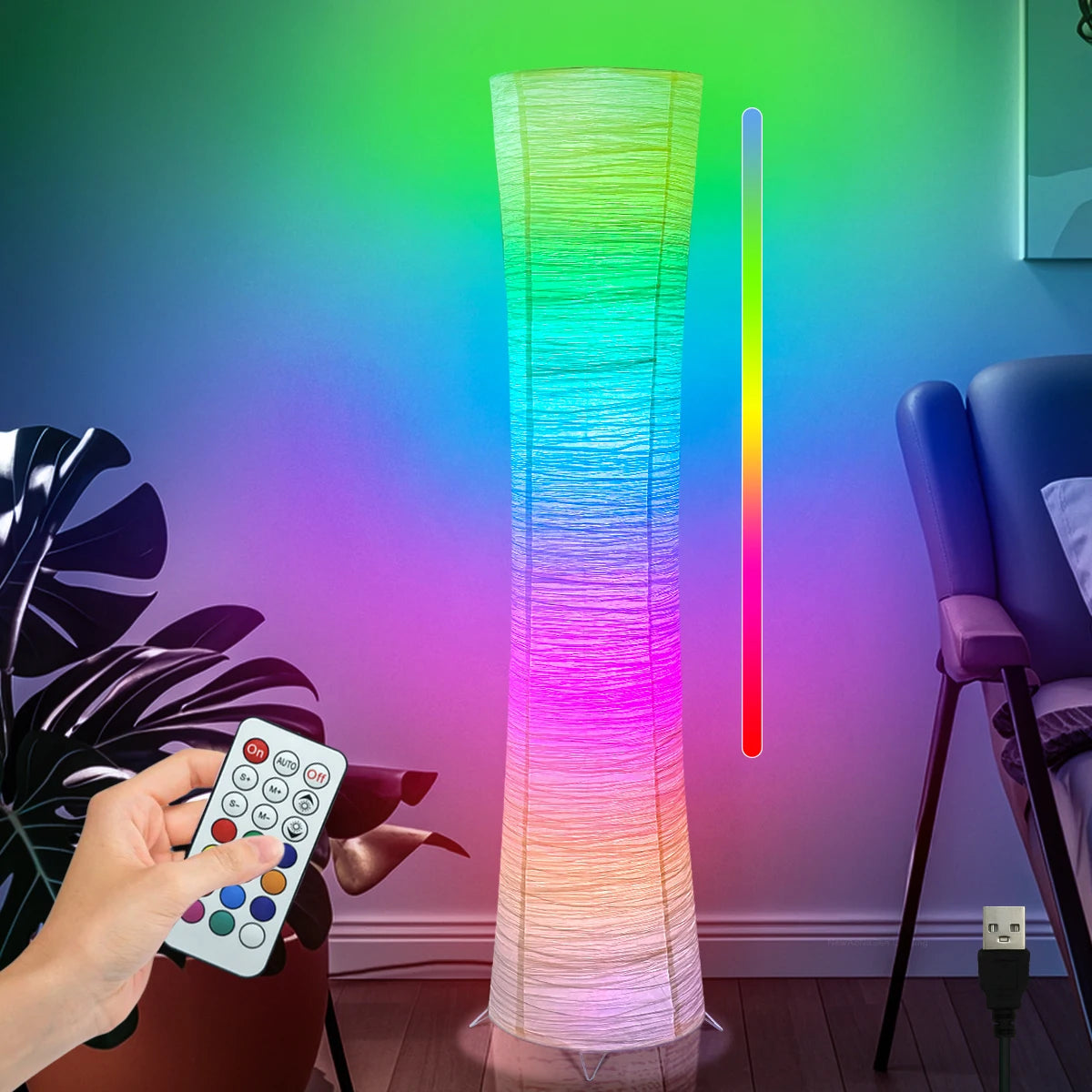 Paper lamp, RGB color-changing LED smart lamp, remote control, floor lamp