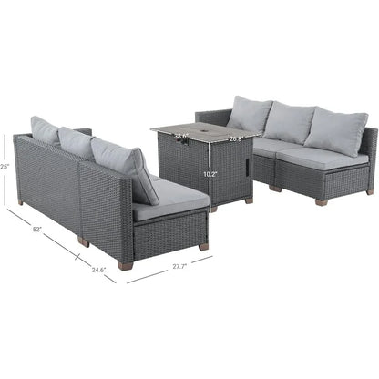 Patio sectional 5 Pieces Wicker Outdoor Furniture Set with Fire Pit