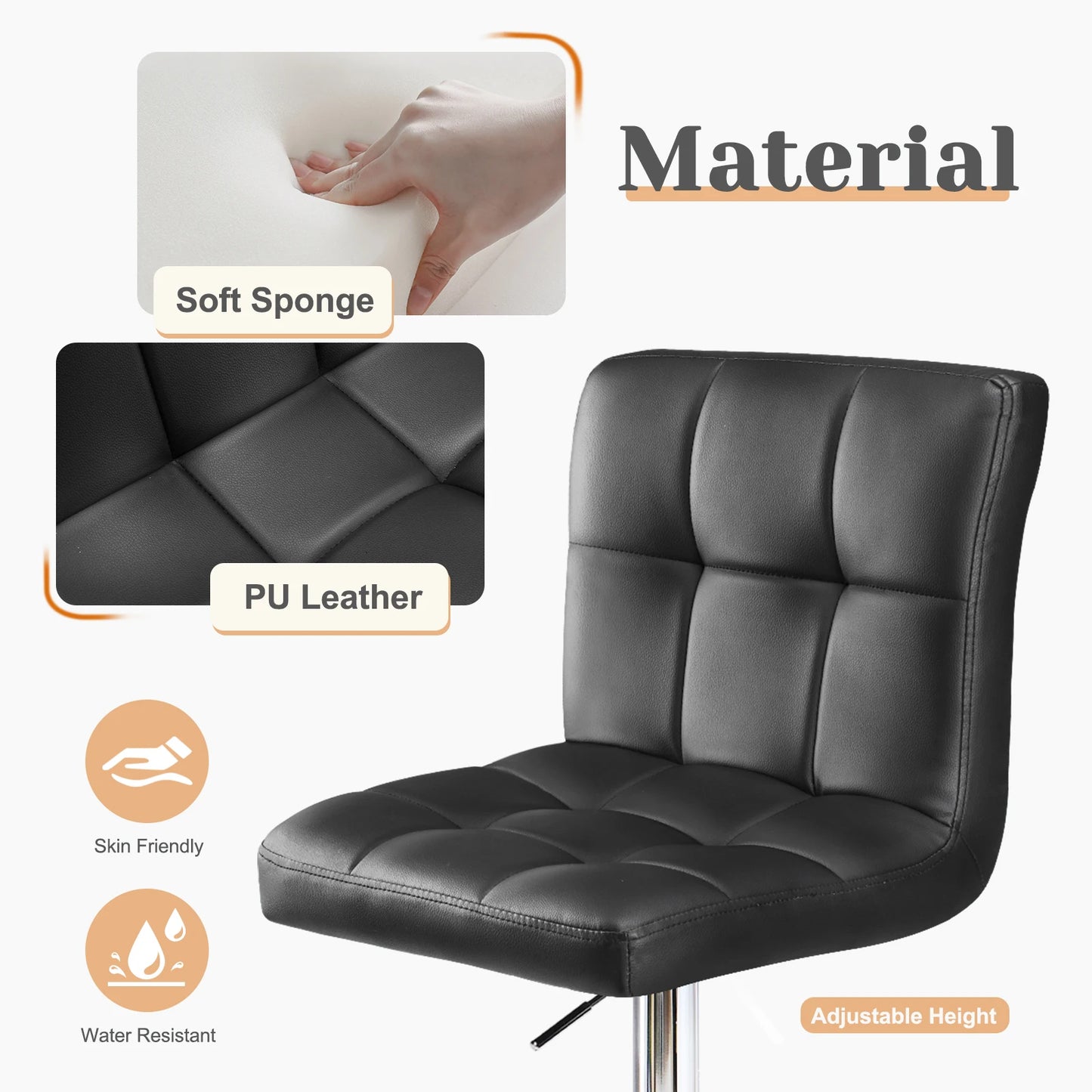 Leather Bar Stools Set of 2,Upholstered Counter Height Bar Stools,SGS Certified Gas Gylinder Comfortbale Backrest