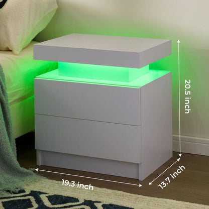 Nightstand Set of 2 LED Nightstand with 2 Drawers and LED lights