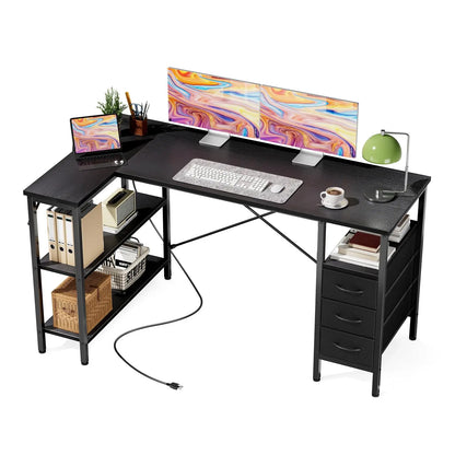 L Shaped Desk with Shelf Drawers 55 Inch Corner Computer Desk