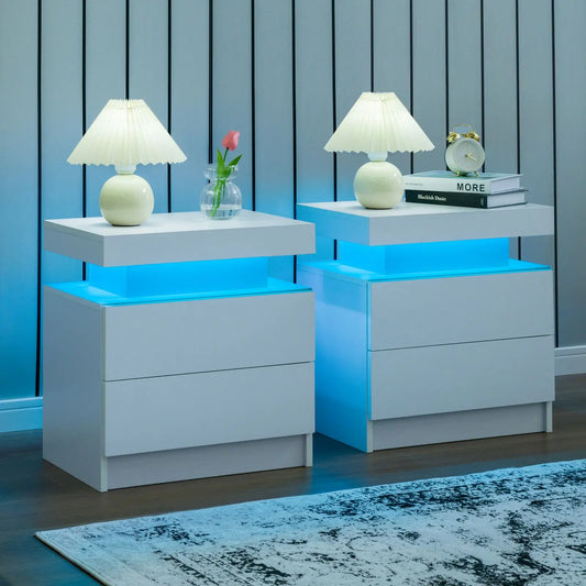Nightstand Set of 2 LED Nightstand with 2 Drawers and LED lights