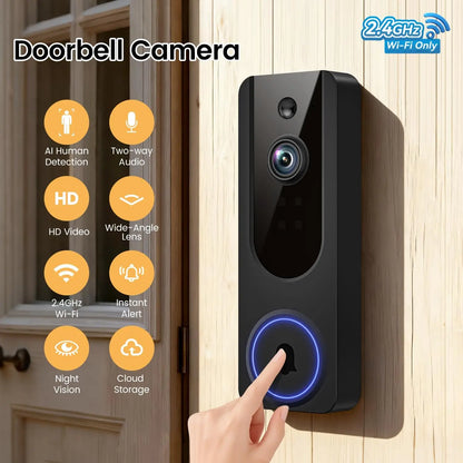 Wireless Video Doorbell with AI Detection, Night Vision