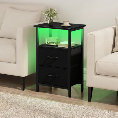 2-Piece Nightstand Set with LED Lights & Charging Station