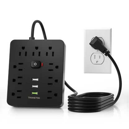 Power Outlet with Surge Protector, 9 power strip 3 USB Ports, 5ft Extension Cord, Quick Charge