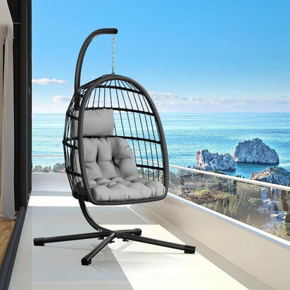 Egg Chair with Stand,Patio Rattan Wicker Hanging Swing