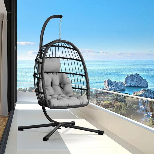 Egg Chair with Stand,Patio Rattan Wicker Hanging Swing