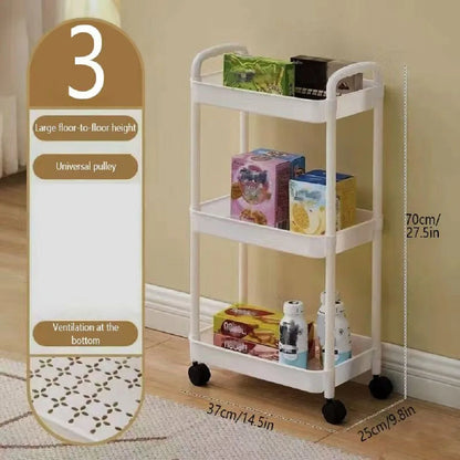1pc 3/4-Tier Rolling Storage Cart, Plastic Multi-Functional Organizer
