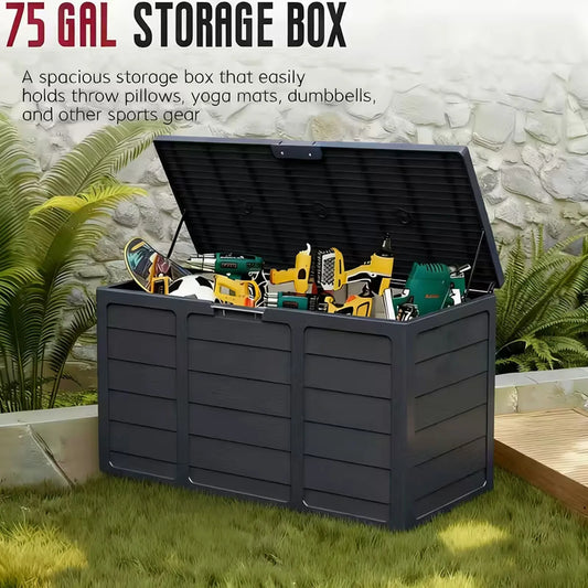 75 Gallon Large Outdoor Deck Box with Lockable Lid & Heavy-Duty Hinged Door
