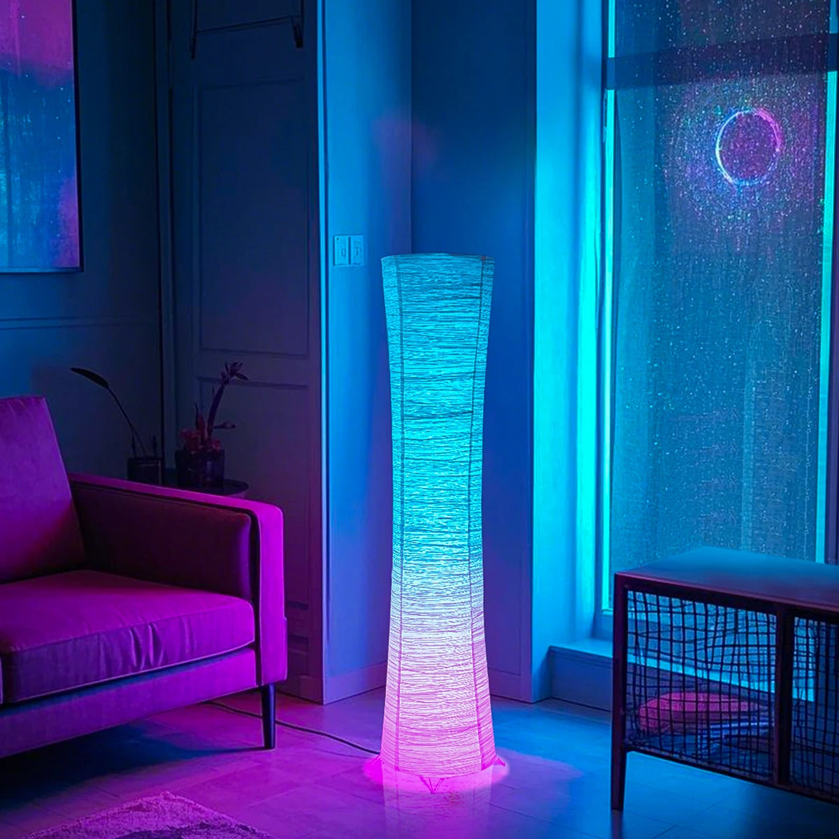 Paper lamp, RGB color-changing LED smart lamp, remote control, floor lamp