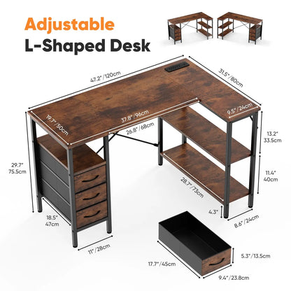 L Shaped Desk with Shelf Drawers 55 Inch Corner Computer Desk