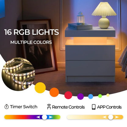 Nightstand Set of 2 LED Nightstand with 2 Drawers and LED lights