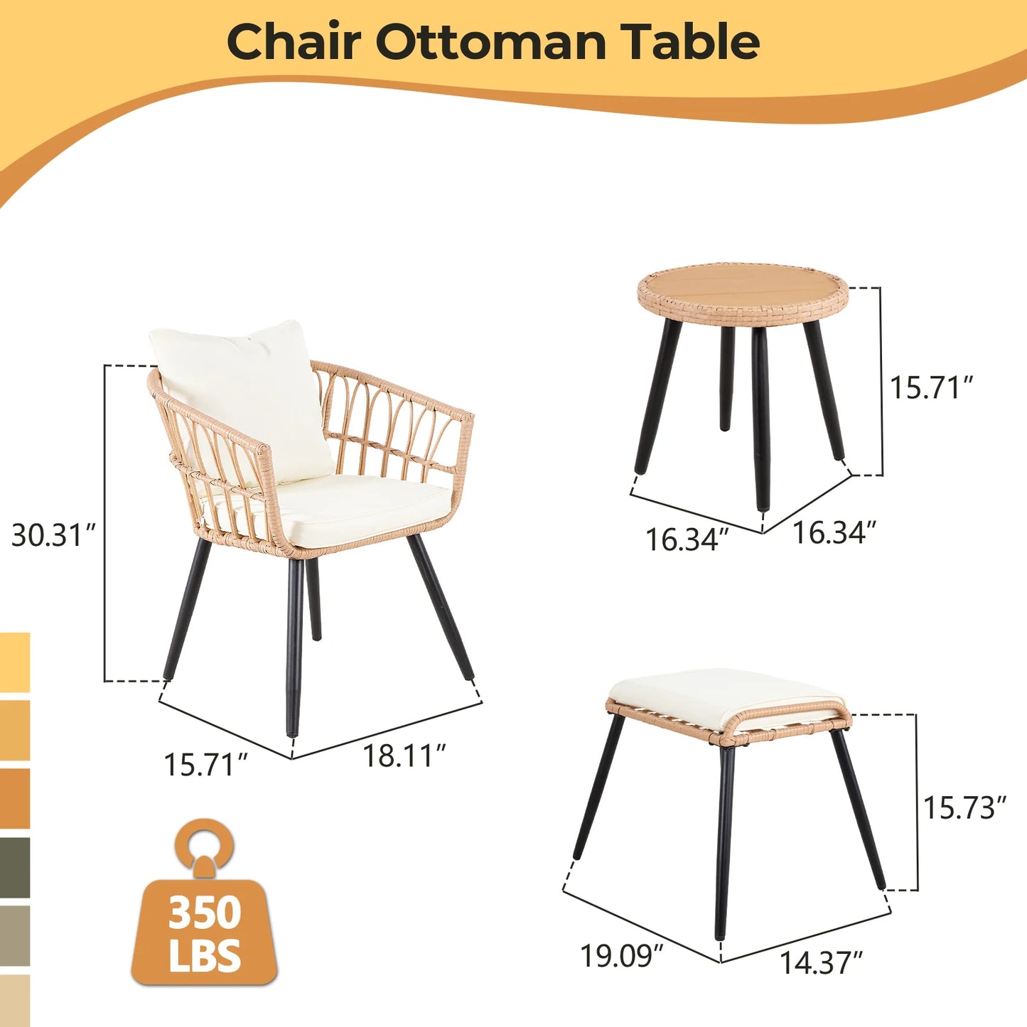 5 Piece Patio Furniture Set, Outdoor Wicker, Bistro