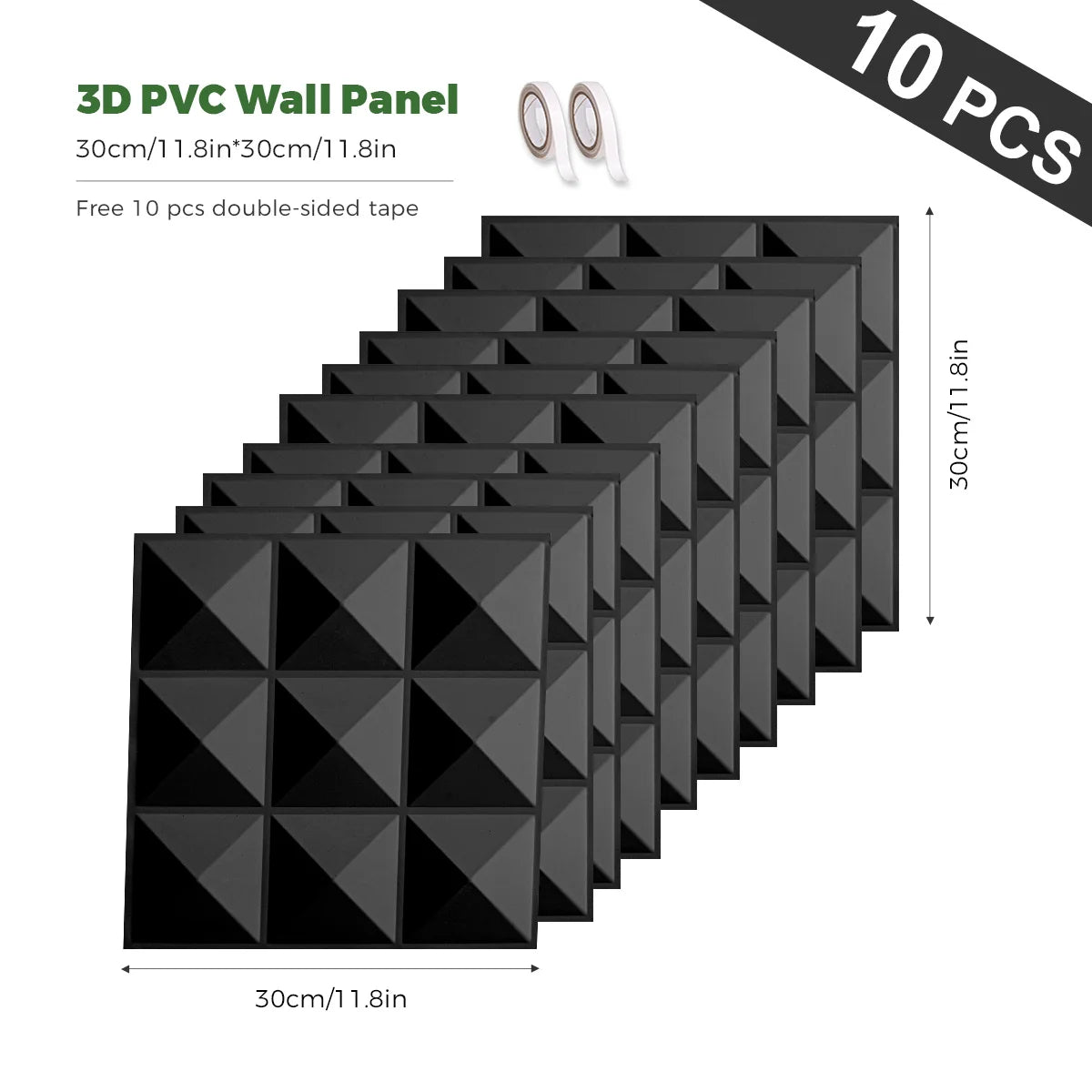 10 Pack Self adhesive 3D Wall Panels, PVC Wall Decor 11.8"x11.8"