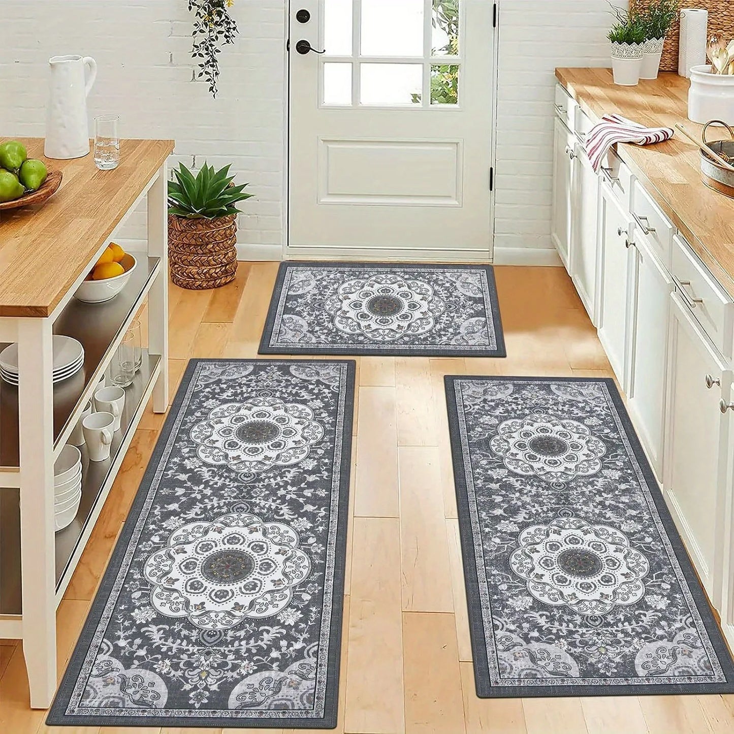 3 pcs floor mat Bohemian style rugs Non-slip washable